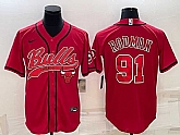 Men's Chicago Bulls #91 Dennis Rodman Red With Patch Cool Base Stitched Baseball Jersey,baseball caps,new era cap wholesale,wholesale hats
